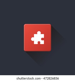 puzzle icon or button in flat style with long shadow, isolated vector illustration on transparent background
