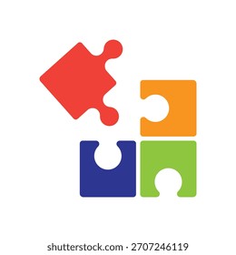 Icono de rompecabezas. Coherencia, conexión, concepto de trabajo en equipo. Signo de rompecabezas. Colorido símbolo rojo, naranja, verde y azul. Aislado en un fondo blanco. Trazo editable. Ilustración vectorial. Diseño plano.