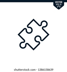 Puzzle icon collection in outlined or line art style, editable stroke vector