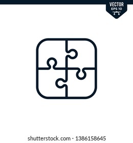 Puzzle icon collection in outlined or line art style, editable stroke vector