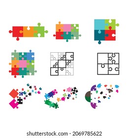 Puzzle icon, colorful isolated on white background, vector illustration