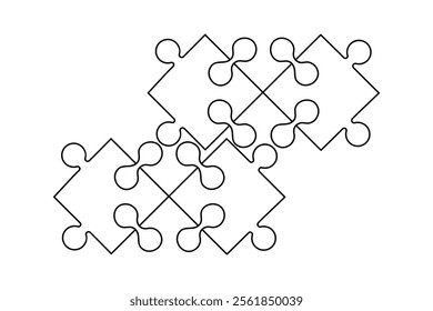 Puzzle icon continuous one line drawing and puzzle game isolated outline flat vector illustration