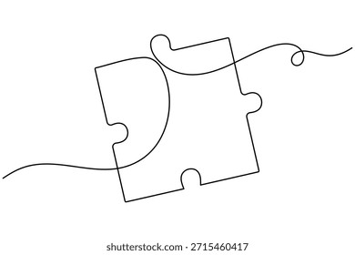 Icono de rompecabezas continuo de una línea dibujando piezas de rompecabezas sobre fondo blanco minimalista metáfora de negocios de arte único Solución de problemas y estrategia de solución Ilustración vectorial de contorno