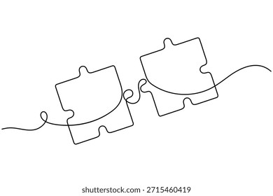 Icono de rompecabezas continuo de una línea dibujando piezas de rompecabezas sobre fondo blanco minimalista metáfora de negocios de arte único Solución de problemas y estrategia de solución Ilustración vectorial de contorno