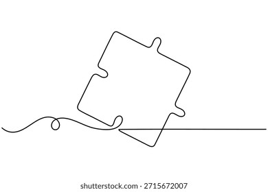 Icono de rompecabezas continuo de una línea dibujando piezas de rompecabezas sobre fondo blanco minimalista metáfora de negocios de arte único Solución de problemas y estrategia de solución Ilustración vectorial de contorno
