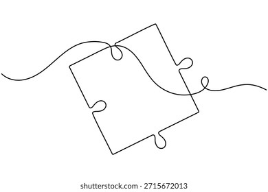 Puzzle icon continuous one line drawing pieces of jigsaw on white background minimalist single art business metaphor problem solving and solution strategy outline vector illustration