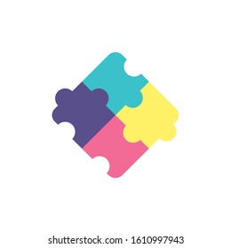 Puzzle icon design, Jigsaw game object teamwork match toy element connection and solution theme Vector illustration