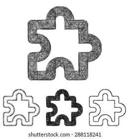 Puzzle icon design set - sketch line art