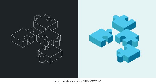 Puzzle icon design, Vector illustration. Isometric puzzle background. Editable stroke.