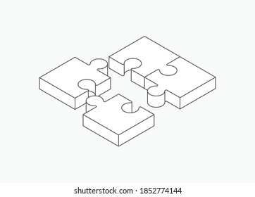 Puzzle icon design, Vector illustration. Isometric puzzle background. Editable stroke.