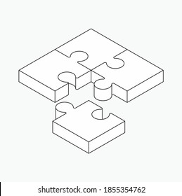 Puzzle icon design, Vector illustration. Isometric puzzle background. Editable stroke.