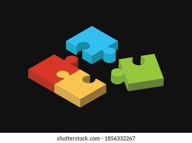 Diseño de iconos de rompecabezas, ilustración vectorial. Fondo del rompecabezas isométrico. Trazo editable.