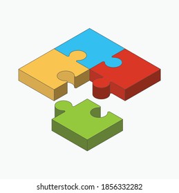 Puzzle icon design, Vector illustration. Isometric puzzle background. Editable stroke.