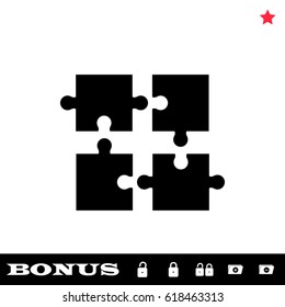Puzzle icon flat. Black pictogram on white background. Vector illustration symbol and bonus button open and closed lock, folder, star