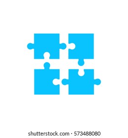 Puzzle icon flat. Blue pictogram on white background. Vector illustration symbol
