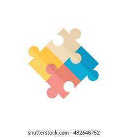Puzzle icon in flat color style. Toy playing jigsaw match parts