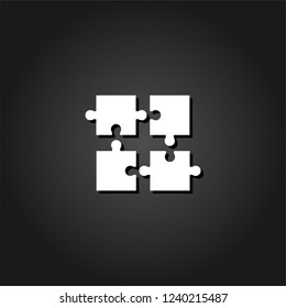 Puzzle icon flat. Simple White pictogram on black background with shadow. Vector illustration symbol