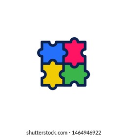 Puzzle icon. Four pieces puzzle flat vector illustration 