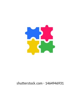 Puzzle icon. Four pieces puzzle flat vector illustration 