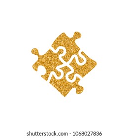 Puzzle icon in gold glitter texture. Sparkle luxury style vector illustration.