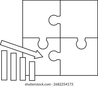 puzzle icon and graph icon down with white background.with black lines