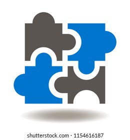 Puzzle Icon. Jigsaw Four Elements Of The Puzzles Vector Illustration. Logistic Sign. Logical Mind Logo. Think Symbol. Reconcilability, Compatibility.