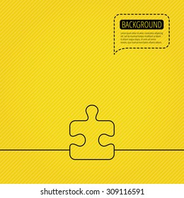 Puzzle icon. Jigsaw logical game sign. Boardgame piece symbol. Speech bubble of dotted line. Orange background. Vector