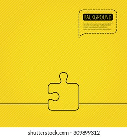 Puzzle icon. Jigsaw logical game sign. Board game piece symbol. Speech bubble of dotted line. Orange background. Vector
