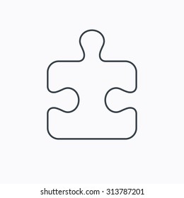 Puzzle icon. Jigsaw logical game sign. Boardgame piece symbol. Linear outline icon on white background. Vector