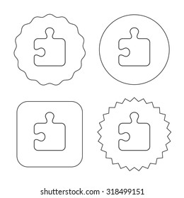 Puzzle icon. Jigsaw logical game sign. Boardgame piece symbol. Flat circle, star and emblem buttons. Labels design. Vector