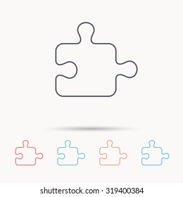 Puzzle Icon. Jigsaw Logical Game Sign. Boardgame Piece Symbol. Linear Icons On White Background. Vector