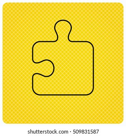 Puzzle icon. Jigsaw logical game sign. Boardgame piece symbol. Linear icon on orange background. Vector