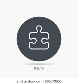 Puzzle icon. Jigsaw logical game sign. Boardgame piece symbol. Round web button with flat icon. Vector