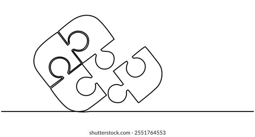 Puzzle icon line continuous drawing vector. One line Conundrum icon vector background. Team work icon. Continuous outline of a Missing item, Continuous one line drawing of puzzle. One line drawing.