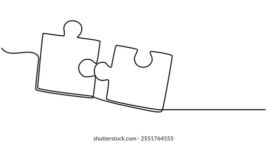 Vetor de desenho contínuo da linha do ícone de quebra- cabeça. Uma linha Ícone enigma vetor fundo. Ícone Trabalho em equipe. Contorno contínuo de um item ausente, desenho contínuo de uma linha do quebra-cabeça. Desenho de uma linha.
