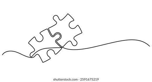 Puzzle icon line continuous drawing vector. One line Conundrum icon vector background. Team work icon, Puzzle Web Banner with Continuous Line, Problem Solving continuous line drawing with outline.