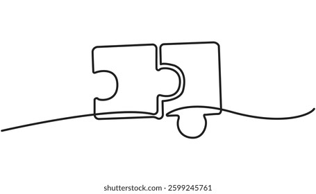 Puzzle icon line continuous drawing vector. One line Conundrum icon vector background. Team work icon
