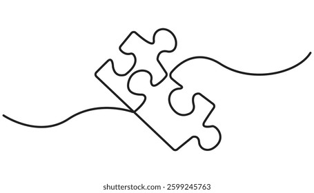 Puzzle icon line continuous drawing vector. One line Conundrum icon vector background. Team work icon