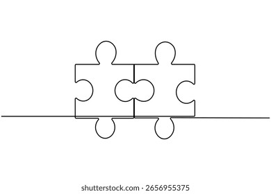 Dibujo continuo de la línea del icono del rompecabezas con la Ilustración vectorial aislada del contorno de la solución de problemas
