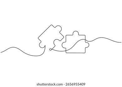 Puzzle icon line continuous drawing with problem solving isolate outline vector illustration