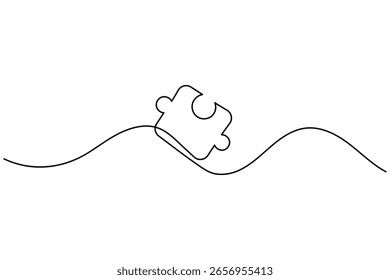 Ícone de quebra- cabeça linha desenho contínuo com resolução de problemas isolar contorno vetor ilustração