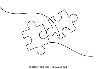 Puzzle-Symbol Linie durchgehende Zeichnung mit Problemlösung einzelne Kontur Vektorgrafik