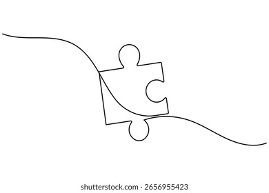 Puzzle icon line continuous drawing with problem solving isolate outline vector illustration