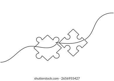 Dibujo continuo de la línea del icono del rompecabezas con la Ilustración vectorial aislada del contorno de la solución de problemas