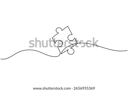 Puzzle icon line continuous drawing with problem solving isolate outline vector illustration