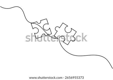 Puzzle icon line continuous drawing with problem solving isolate outline vector illustration