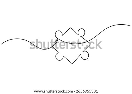 Puzzle icon line continuous drawing with problem solving isolate outline vector illustration