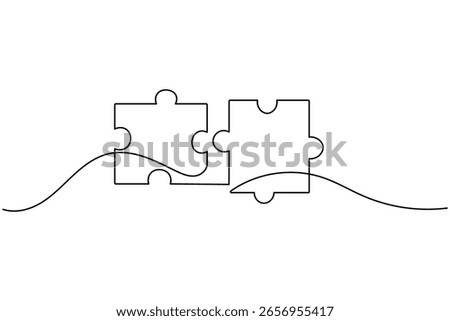 Puzzle icon line continuous drawing with problem solving isolate outline vector illustration