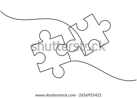 Puzzle icon line continuous drawing with problem solving isolate outline vector illustration