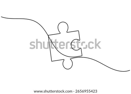 Puzzle icon line continuous drawing with problem solving isolate outline vector illustration